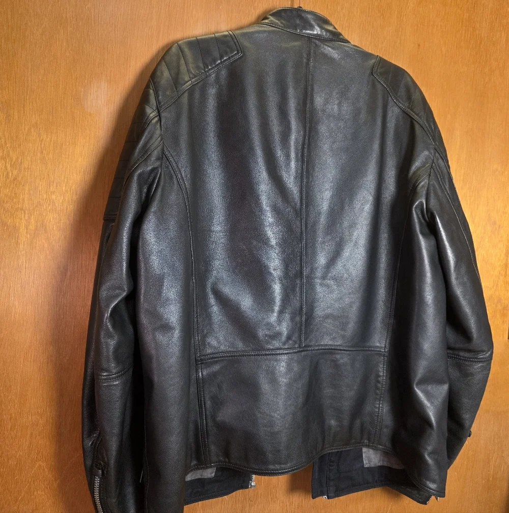 HUGO BOSS BLACK LEATHER BIKER JACKET XL 52
